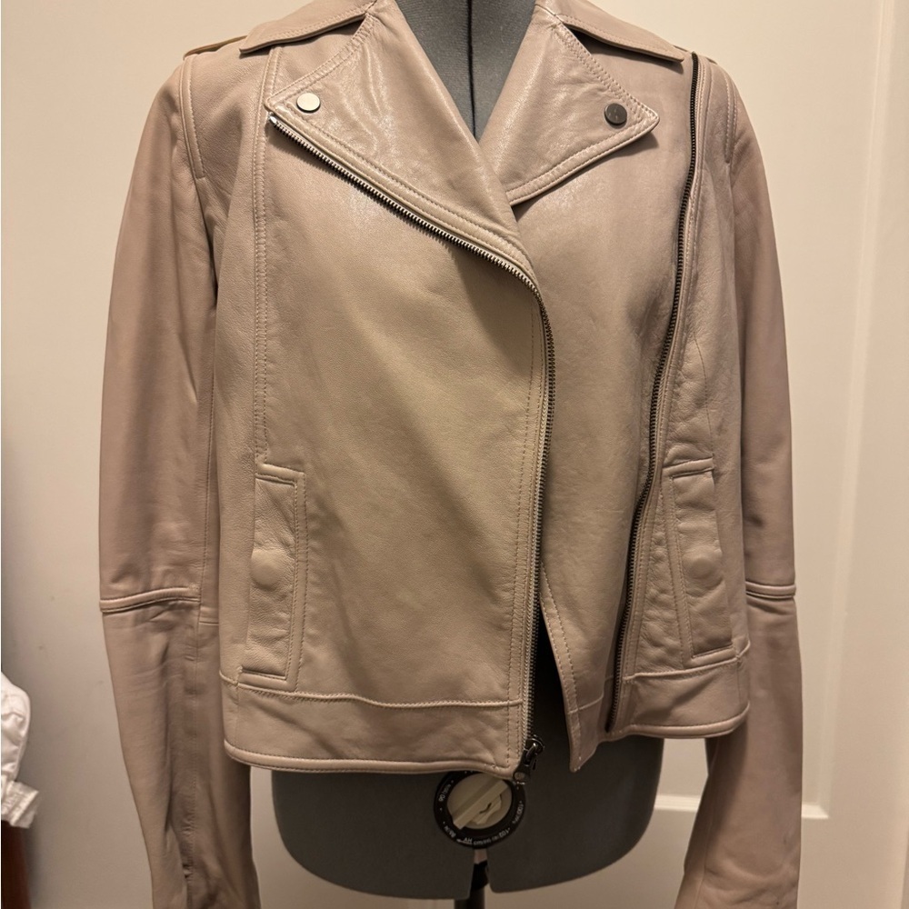 Vince Leather Cross-Front Moto Jacket